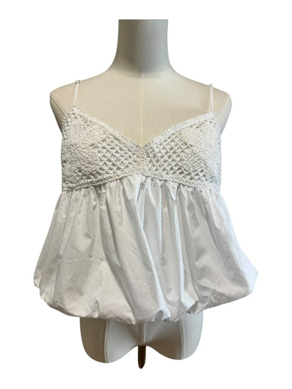 Lush White Sleeveless Top Crochet Lace V-Neck Bubble Peplum Cami SZ:Various NWT